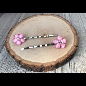 Handcrafted set of 2 Pink Floral Hair Pins